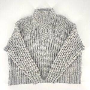 Aerie Light Gray Cable Knit Turtleneck Sweater